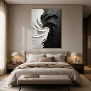 Black and White Abstract Swirl Textured Oil Painting Wall Art 3D Handmade <b>Canvas</b> Hanging Decor House Hotel Decoration Interior - Product Image 2