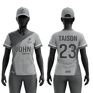 Jersey de Bolos de Microfibra de Poliéster de Alta Calidad para Mujer, Ligero, Absorbente de Humedad, Color Gris, Cuello en V, Diseño de Paneles, Logotipo Impreso Personalizado - Product Image 6