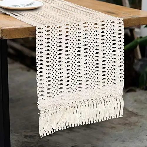 Runner da tavolo in cotone naturale Macrame tavolo da pranzo Runner intrecciato a mano Boho Runner intrecciato a mano Bohemia camera da letto cucina caffè