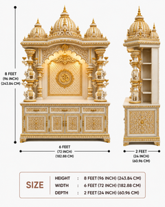 Templo hindú exclusivo con pilares tallados de elefante, hecho a mano, de madera de teca con aspecto de mármol, con triple cúpula, para Pooja Mandir, Reino Unido. - Product Image 4