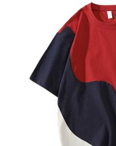 T-shirt surdimensionné à blocs de couleur personnalisé pour homme, rouge, marine, marron, streetwear décontracté, coton, manches courtes, haut d'été, mode, coupe ample - Product Image 2