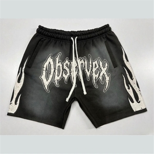 Custom Embroidery Hip Hop Style Shorts Streetwear Manufacturers Double <b>Layer</b> Adjustable Waist Double Waistband 100% Cotton - Product Image 2