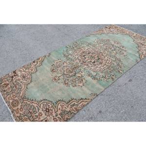 Alfombra turca Vintage verde Beige de 39x94 pies, alfombra grande para sala de estar, diseño único de retazos en respaldo de látex de lana para adolescentes - Product Image 2