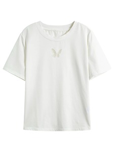 Verano nuevo versátil personalidad suelta nicho impresión diseño sentido puro algodón manga corta Camiseta Mujer - Product Image 6