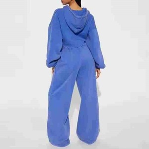 100% Cotton Acid Wash Zip Sweat Suits Distress <b>Patch</b> Hoodies fashion top Flared Tracksuit for Women Hot Selling BY BS 2026 - Product Image 4