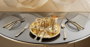 Indian Traditional Embossed <b>Dinner</b> Set Handcrafted Brass Thali Plate Bowls with Glass Spoon Beautiful Tableware Gift for <b>Dinner</b> - Product Image 3