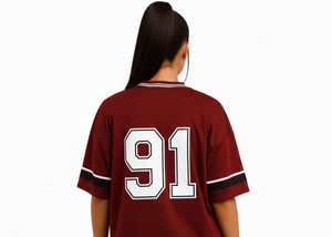 Ensemble de maillots de football américain unisexe surdimensionnés |   Haut respirant 100% polyester marron numéro 91 avec short assorti |   Grande taille - Product Image 4