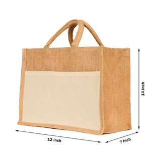 Bolsa de yute con logotipo personalizado y bolsillo frontal de algodón, bolsa de compras ecológica reutilizable, suministro directo de fábrica desde Vietnam - Product Image 2