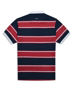 Camiseta Polo de Jersey a rayas azul marino de alta calidad Color sólido Antiarrugas Fitness Stand Collar Button up Etiqueta privada transpirable - Product Image 4