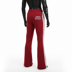 Pantalones Acampanados de Felpa de Algodón Premium, Rojo Oscuro, Tela Suave al Tacto, Panel Lateral con Cristales Hotfix, Logotipo Personalizado - Product Image 5