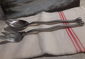 Serveur de salade en acier inoxydable fait main tendance avec ensembles de couverts à poignée ronde mate polie pour restaurants et hôtels - Product Image 2