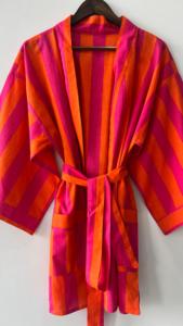 Albornoz bohemio romántico de algodón 100%, bata ligera de rayas naranjas, ropa de casa de invierno, conjunto de regalo ODM para Navidad - Product Image 2