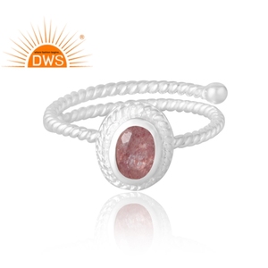 Anillo de piedras preciosas de cuarzo de fresa Natural de Plata de Ley 925, joyería personalizada para mujer, regalo para ella - Product Image 3