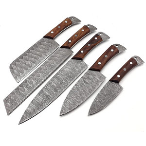 Juego de Cuchillos de Chef de Acero de Damasco Hechos a Mano con Diseño de Mango de Madera Natural para Cocinas Gourmet - Product Image 1