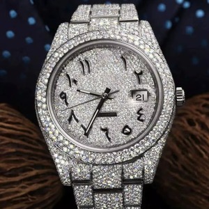 Reloj de Lujo con Esfera Árabe y Diamantes Moissanite Personalizados, Estilo Antiguo, Disponible en Acero Inoxidable, Gran Oferta - Product Image 1