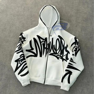 Sudadera con capucha estilo urbano de invierno con cremallera y estampado gráfico, a prueba de viento, transpirable, unisex, estilo Y2K. - Product Image 1