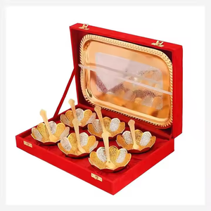 Juego de bandeja de cuchara con cuenco en forma de loto Premium de 6 regalos de recuerdo de Metal de alta calidad redondos chapados en oro y plata brillantes y duraderos 2025 - Product Image 1