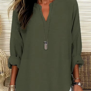 T-shirts décontractés pour femmes à manches longues et col montant en V, respirants en polyester, vêtements de mode pour l'hiver - Product Image 1