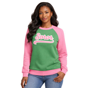 เสื้อสเวตเชิ้ตคอกลมแขนแร็กแลนสีเขียว สำหรับชมรมนักศึกษาหญิง สีชมพูและเขียว สไตล์ลำลองทันสมัย - Product Image 1