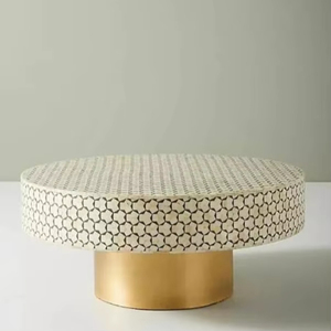 Vente en gros de tabouret rond moderne fait à la main incrustation d'os naturel meubles polis pour chambre à coucher salon HF CRAFTS usage domestique - Product Image 1