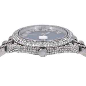 Reloj de Lujo Estilo Hip Hop de Acero Inoxidable con Esfera de Diamantes Moissanite Azul Real VVS de 42 mm de Diámetro, Totalmente Resistente al Agua, con Correa de Cuero - Product Image 3