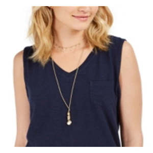 Canotta da donna Style Co in cotone basic con scollo a V, traspirante, lavorata a maglia, blu, taglia L - Taglia unica, casual, per palestra, corta - Product Image 2