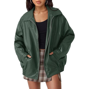 High Quality Ladies Women Genuine Leather Jacket Classic New Design Cotton Filling Oversized Bomber Style Breathable <b>Winter</b> - Product Image 6