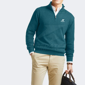 Confortable et décontracté respirant coton mélangé quart fermeture éclair pull pour hommes et femmes col montant motif solide saison d'hiver - Product Image 4