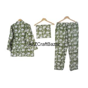 Ensemble de pyjamas en coton 100 % pur indien, élégant et écologique, imprimé à la main, vêtements de nuit uniques, tendance pour femmes - Product Image 4