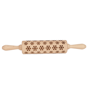 Rouleau à pâtisserie en bois de hêtre gravé, motif flocon de neige, rouleau à embosser pour biscuits de Noël 38 cm, personnalisable OEM - Product Image 3
