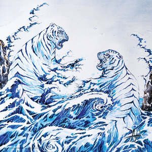 Diseño de Impresión Artística Moderna de Tigres Azules de Marc Allante en Papel - Product Image 1