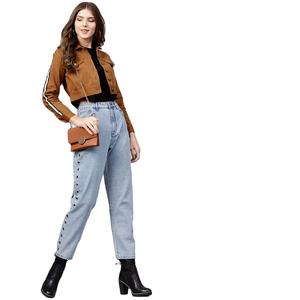 2025, Chaquetas vaqueras recortadas para mujer, prendas de vestir informales de algodón lavado con ácido de Color sólido, chaqueta vaquera ajustada con botones para verano - Product Image 1