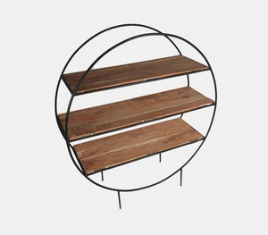Estantes redondos de madera de acacia cortados a mano y hierro fundido de gran tamaño Venta directa de fábrica del fabricante para vajilla - Product Image 1