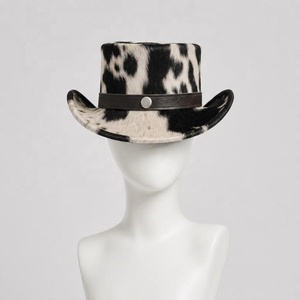 Sombrero de Vaquero de Cuero con Patrón de Piel de Vaca, Bordado a Mano, Unisex, para Fiestas Formales, Aire Libre, Cuatro Estaciones, Estilo Adulto - Product Image 1