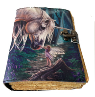 Ilustración astronómica hecha a mano de la Hada del unicornio impreso Wicca antiguo cuero genuino 100% cuaderno antiguo Metal C Lock
