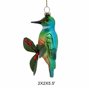 Ornements de Noël en verre coloré faits à la main, collection d'oiseaux décoratifs (perroquet, colibri) - Product Image 2