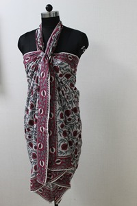 Sangaria rojo suave algodón Sarong indio Floral mano bloque estampado ropa de playa para mamá amiga dama de honor mujeres - Product Image 6