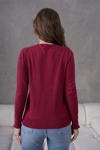 Suéter de punto superior cómodo y elegante de alta calidad de manga larga con cuello redondo para mujer Fabricantes de ropa de otoño e invierno - Product Image 4