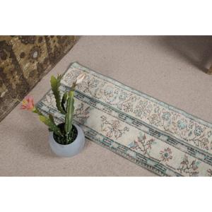 Alfombra Turca Pequeña de 1.4x4.6 pies (43x140 cm), Alfombra Vintage con Rayas Azules - Product Image 5