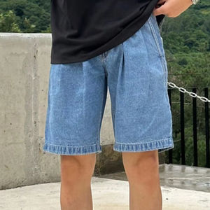 Shorts en jean pour homme taille mi-haute, haute qualité, 100% coton, couleur unie, lavage clair/foncé, écologique, style décontracté ample, style estival - Product Image 3