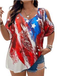 2024 ขายร้อนฤดูใบไม้ผลิฤดูใบไม้ร่วงผู้หญิง PLUS ไหล่เย็นลายพิมพ์Tee - Product Image 2