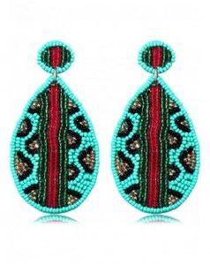 Boucles d'oreilles en perles brodées de style tribal coloré - Product Image 3