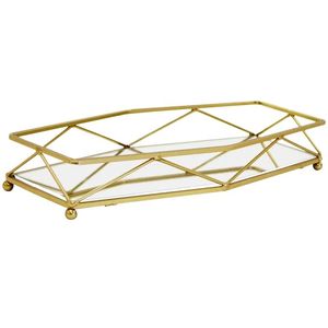 Plateau de rangement en verre à bord doré de style nordique, élégant organiseur de bureau pour papeterie et étui de rangement de beauté, plateau miroir de luxe - Product Image 6