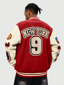 High Quality Varsity Jacket Men Customized Chenille Embroidery Leather Sleeves Custom Baseball Letterman Varsity Jacket - Product Image 4
