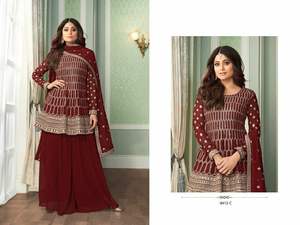 Vêtements ethniques pour adultes en vente Dernier créateur Heavy Real Georgette Salwar Suit & Dupatta avec broderie Work Forte demande - Product Image 6