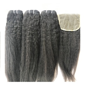 Venta al por mayor Yaki Kinky Straight Machine Paquete de cabello humano de trama doble para mujeres negras 100% Cabello sin procesar de proveedor indio - Product Image 1