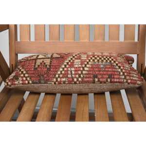 Brown Kilim Patchwork Wool Pillow Luxury 8x16 Inch Decorative Accent <b>Cushion</b> with Vintage <b>Leaves</b> Pattern for Sofas - Product Image 4