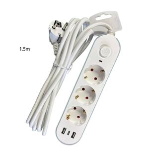 ปลั๊กพ่วง 3 ช่อง พร้อมพอร์ต USB 2 ช่อง และพอร์ต Type C 1 ช่อง, ปลั๊กต่อไฟฟ้าติดผนัง 3680 วัตต์ 16 แอมป์, พร้อมสวิตช์, สายไฟยาว 1.5/3 เมตร - Product Image 1