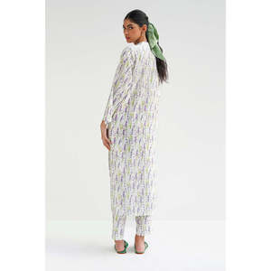 Ensemble coordonné imprimé en coton et viscose blanc pour femmes, tenue deux pièces avec manches courtes, hauts trois-quarts, tailles XS et XXS - Product Image 2