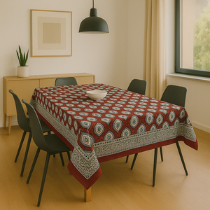 Elegante mantel de algodón con estampado de bloques de mano tradicional indio festivo lujoso rojo verde para banquetes Hotel uso doméstico - Product Image 1